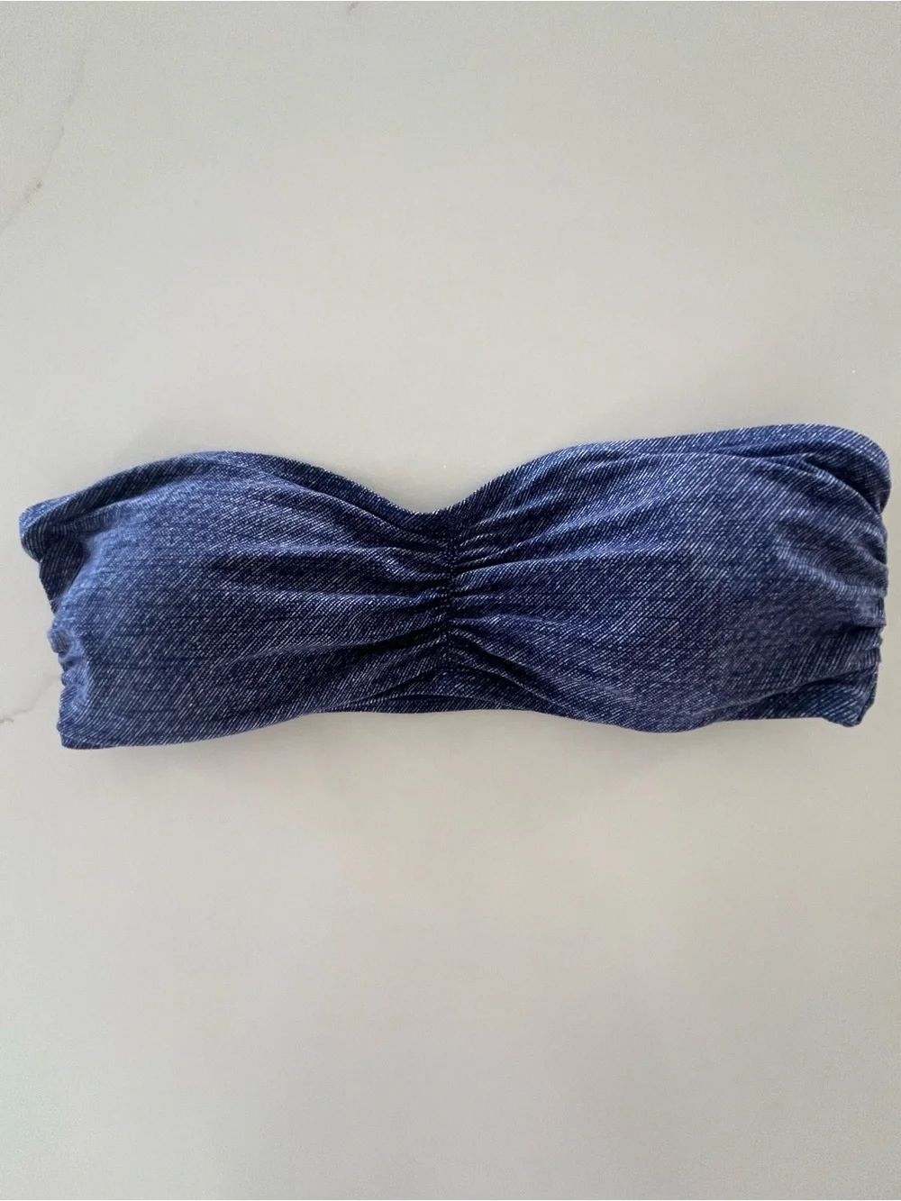 L*Space Faux Denim Ruched Blue Bandeau Bikini Top Size Small